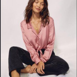 Aritzia Wilfred Tie Front Satin Blouse L